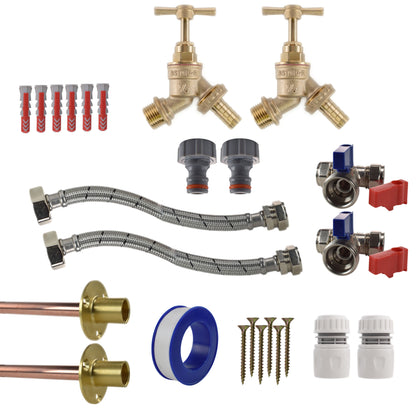 Brass Barbed Bib Tap STANDARD Connection Kit x2 - Best4Trade-Retail Garden watering