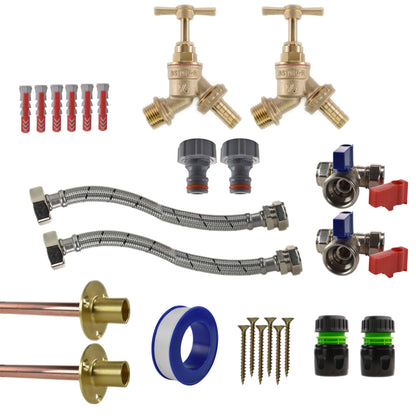 Brass Barbed Bib Tap STANDARD Connection Kit x2 - Best4Trade-Retail Garden watering