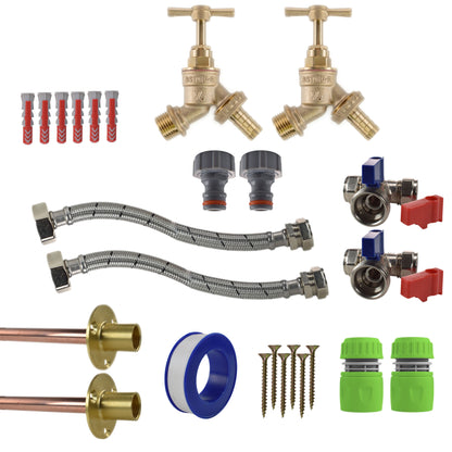 Brass Barbed Bib Tap STANDARD Connection Kit x2 - Best4Trade-Retail Garden watering