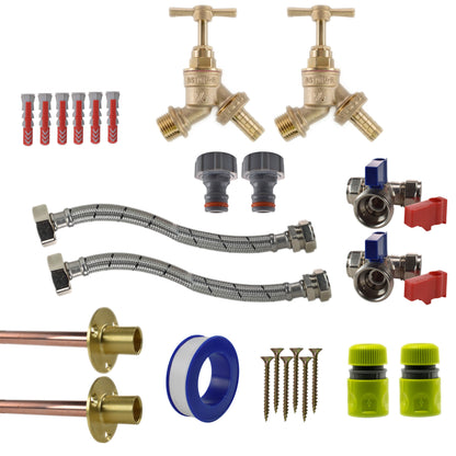 Brass Barbed Bib Tap STANDARD Connection Kit x2 - Best4Trade-Retail Garden watering