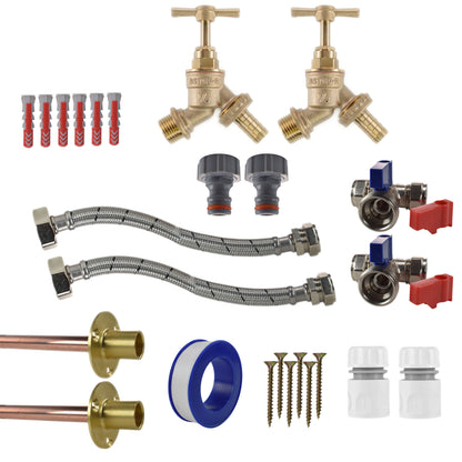 Brass Barbed Bib Tap STANDARD Connection Kit x2 - Best4Trade-Retail Garden watering