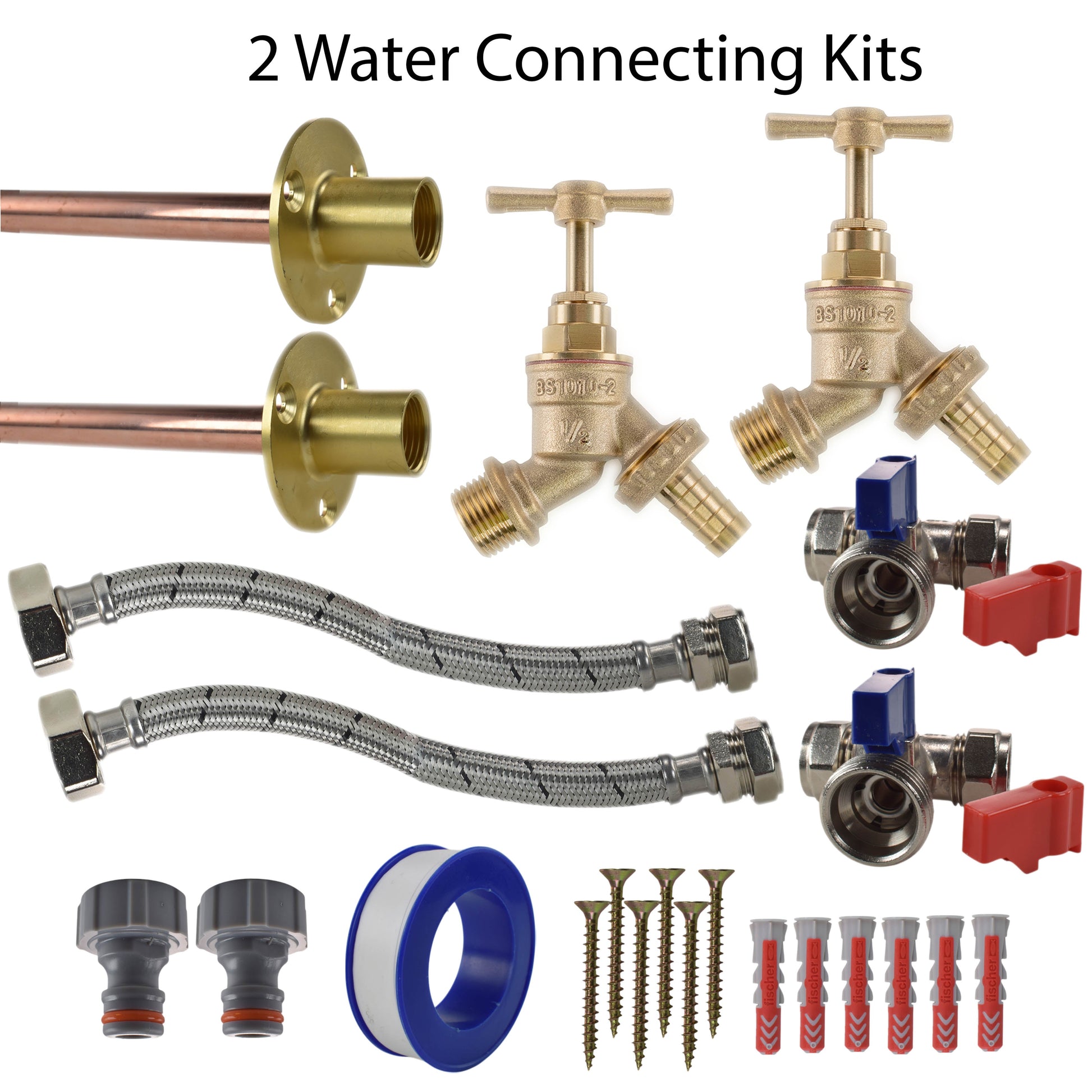 Brass Barbed Bib Tap STANDARD Connection Kit x2 - Best4Trade-Retail Garden watering