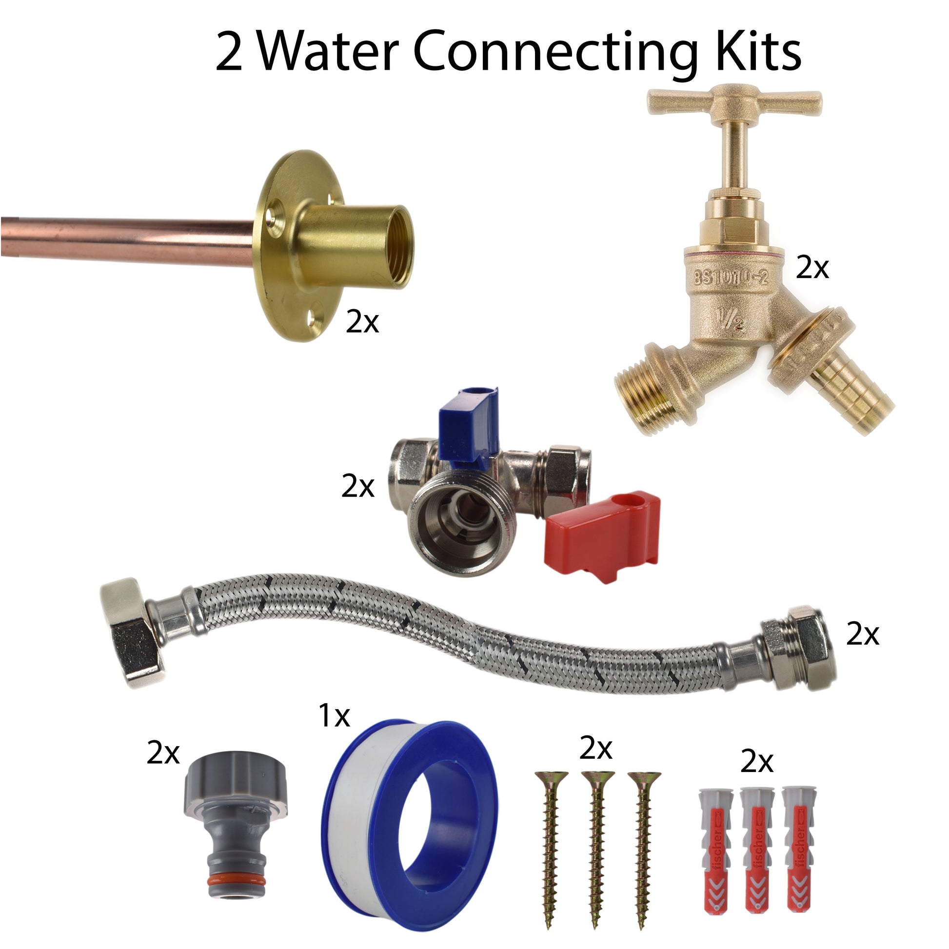 Brass Barbed Bib Tap STANDARD Connection Kit x2 - Best4Trade-Retail Garden watering