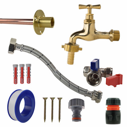 Polished Brass 13mm Barb Tap STANDARD Connection Kit - Best4Trade-Retail Garden watering