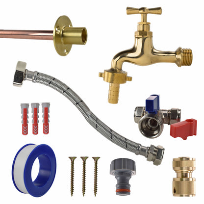 Polished Brass 13mm Barb Tap STANDARD Connection Kit - Best4Trade-Retail Garden watering