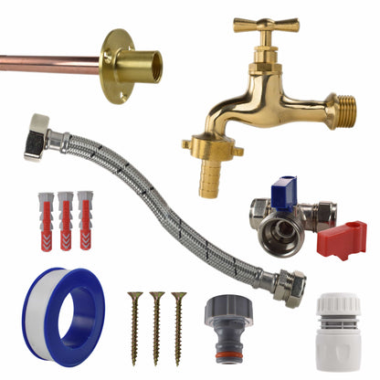 Polished Brass 13mm Barb Tap STANDARD Connection Kit - Best4Trade-Retail Garden watering