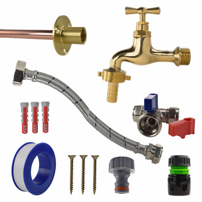 Polished Brass 13mm Barb Tap STANDARD Connection Kit - Best4Trade-Retail Garden watering