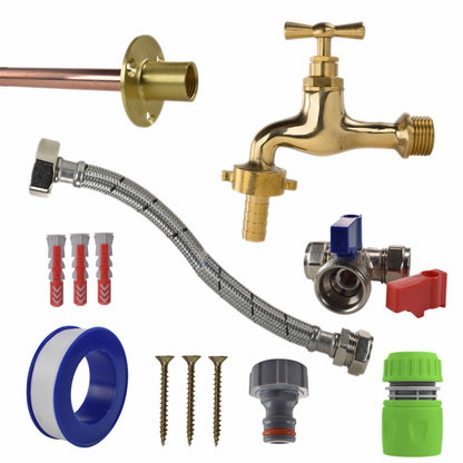 Polished Brass 13mm Barb Tap STANDARD Connection Kit - Best4Trade-Retail Garden watering