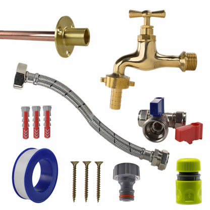 Polished Brass 13mm Barb Tap STANDARD Connection Kit - Best4Trade-Retail Garden watering