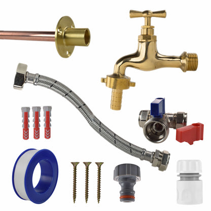 Polished Brass 13mm Barb Tap STANDARD Connection Kit - Best4Trade-Retail Garden watering
