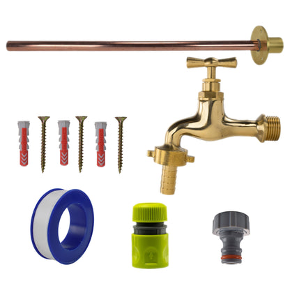 Polished Brass 13mm Barb Tap BASIC Connection Kit - Best4Trade-Retail Garden watering