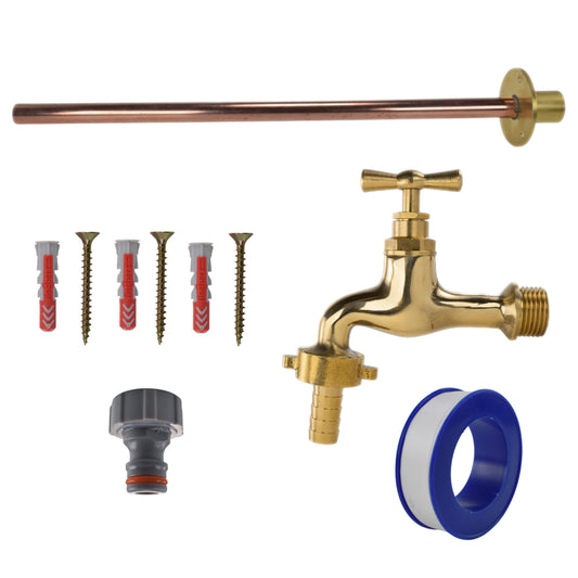 Polished Brass 13mm Barb Tap BASIC Connection Kit - Best4Trade-Retail Garden watering