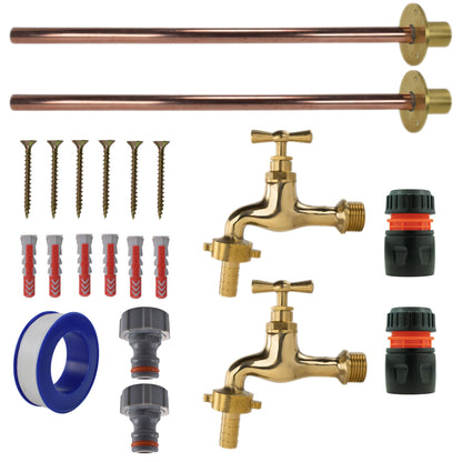 Polished Brass 13mm Barb Tap BASIC Connection Kit x2 - Best4Trade-Retail Garden watering