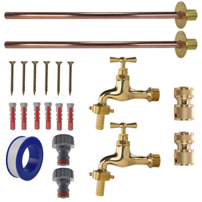 Polished Brass 13mm Barb Tap BASIC Connection Kit x2 - Best4Trade-Retail Garden watering