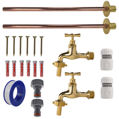 Polished Brass 13mm Barb Tap BASIC Connection Kit x2 - Best4Trade-Retail Garden watering
