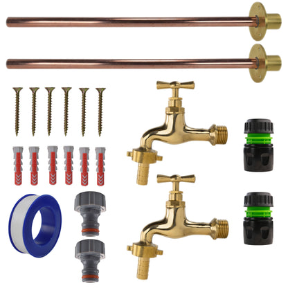 Polished Brass 13mm Barb Tap BASIC Connection Kit x2 - Best4Trade-Retail Garden watering