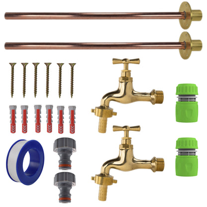 Polished Brass 13mm Barb Tap BASIC Connection Kit x2 - Best4Trade-Retail Garden watering