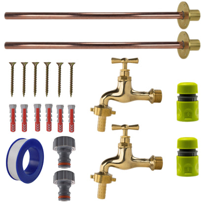 Polished Brass 13mm Barb Tap BASIC Connection Kit x2 - Best4Trade-Retail Garden watering