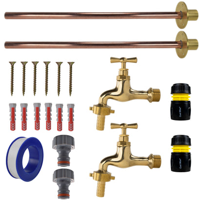 Polished Brass 13mm Barb Tap BASIC Connection Kit x2 - Best4Trade-Retail Garden watering
