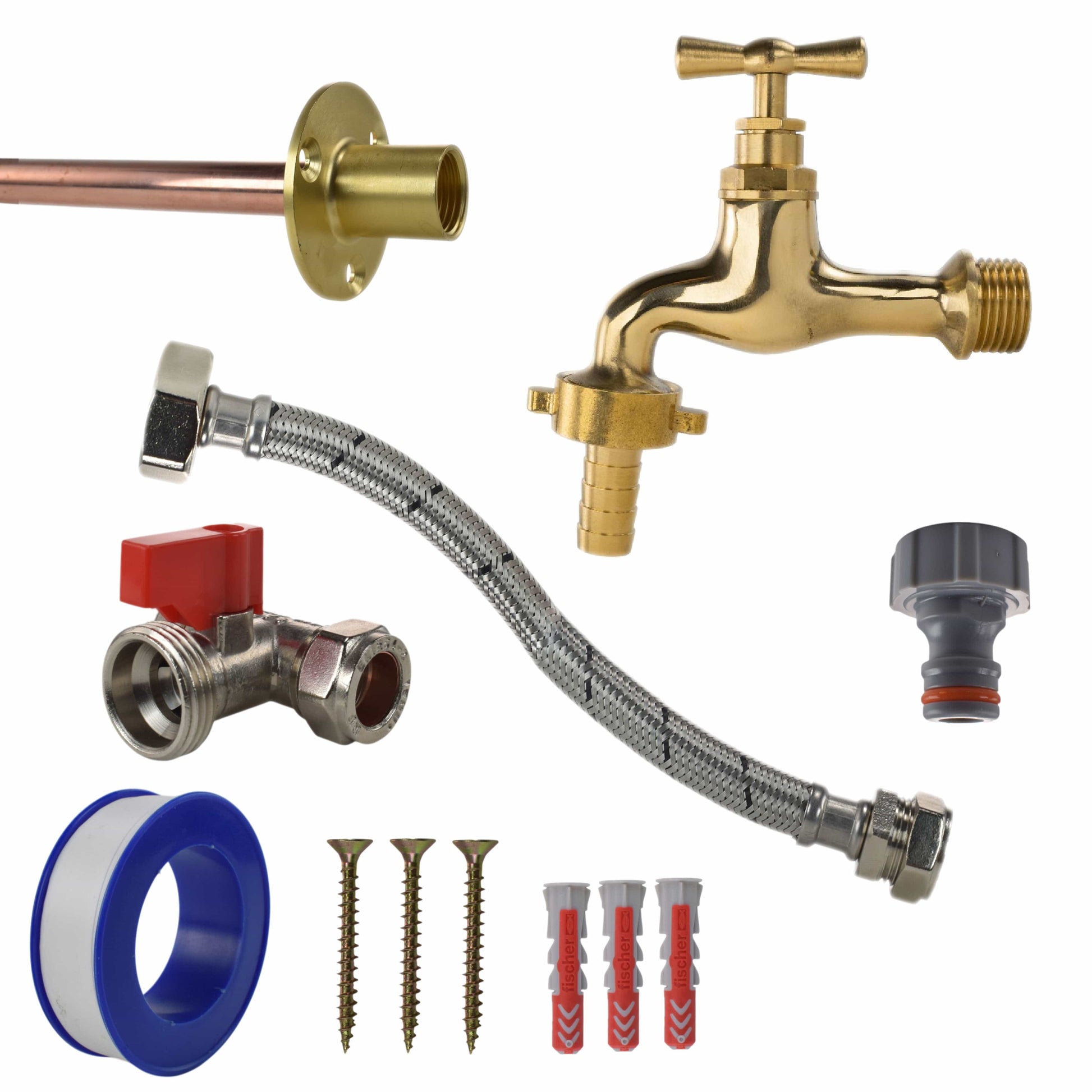 Polished Brass 13mm Barb Tap STANDARD Connection Kit - Best4Trade-Retail Garden watering