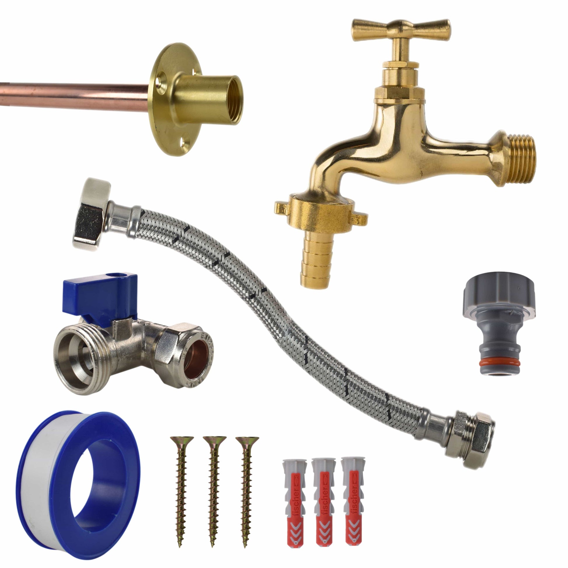 Polished Brass 13mm Barb Tap STANDARD Connection Kit - Best4Trade-Retail Garden watering