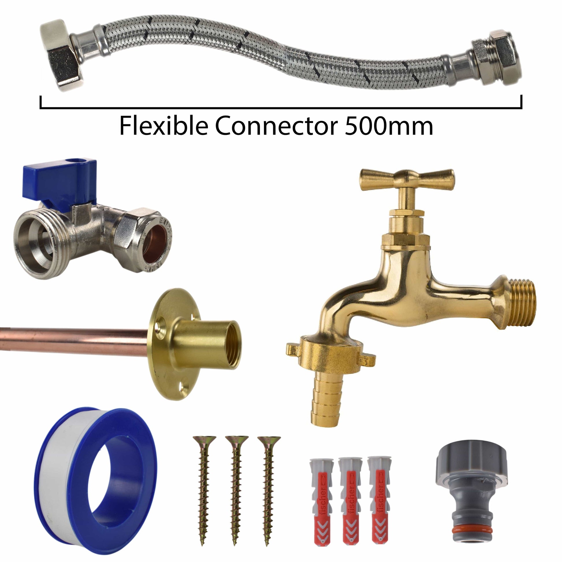 Polished Brass 13mm Barb Tap STANDARD Connection Kit - Best4Trade-Retail Garden watering