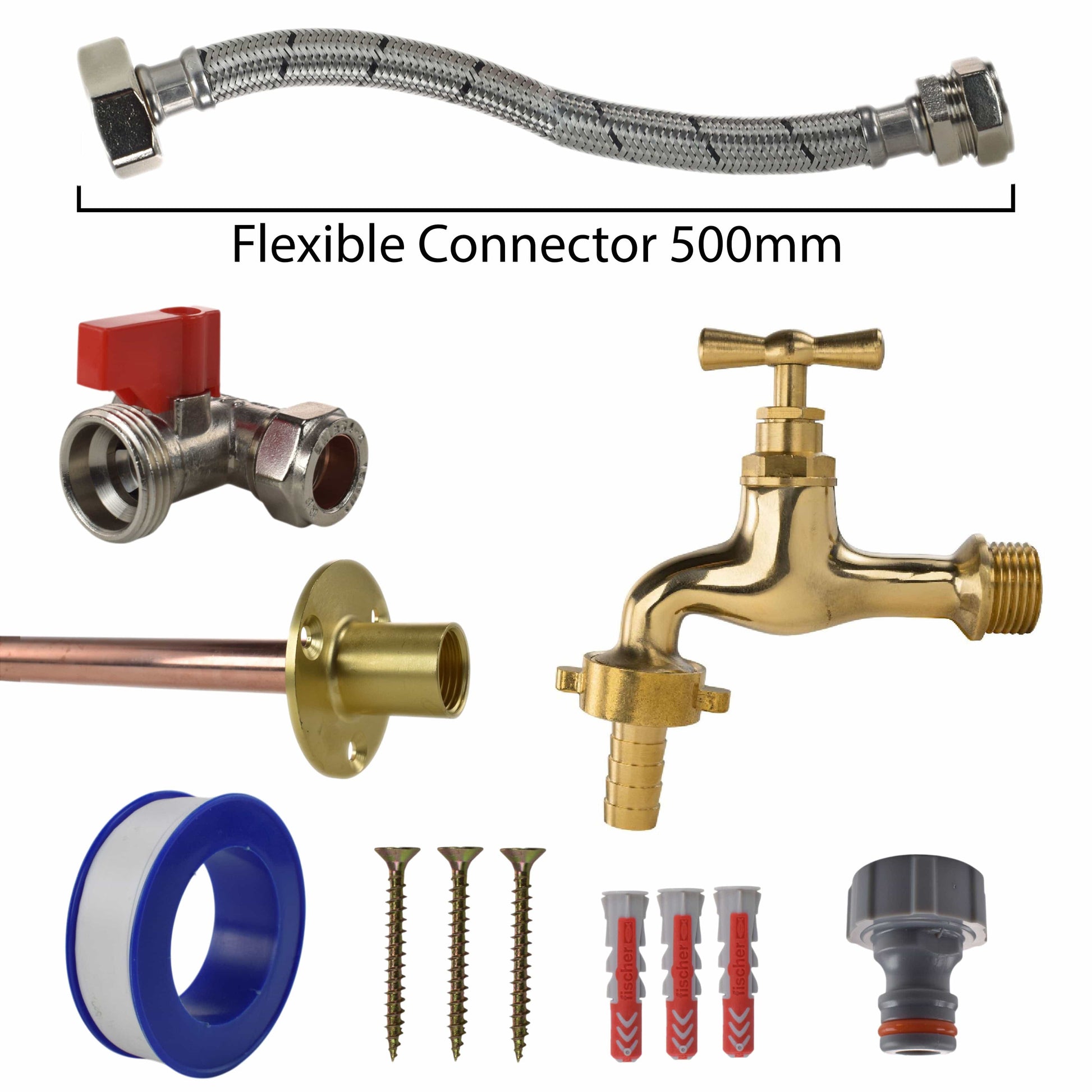 Polished Brass 13mm Barb Tap STANDARD Connection Kit - Best4Trade-Retail Garden watering