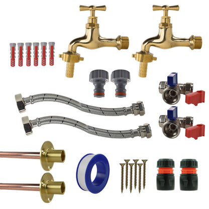 Polished Brass 13mm Barb Tap STANDARD Connection Kit x2 - Best4Trade-Retail Garden watering