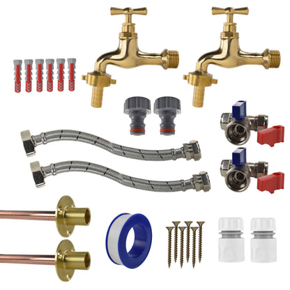 Polished Brass 13mm Barb Tap STANDARD Connection Kit x2 - Best4Trade-Retail Garden watering