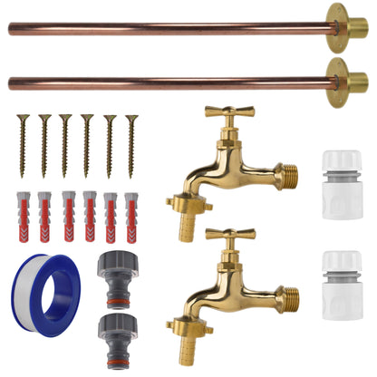 Polished Brass 13mm Barb Tap BASIC Connection Kit x2 - Best4Trade-Retail Garden watering