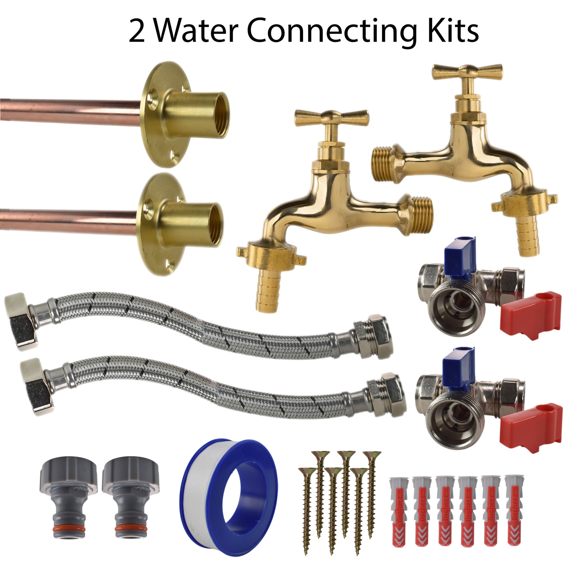 Polished Brass 13mm Barb Tap STANDARD Connection Kit x2 - Best4Trade-Retail Garden watering