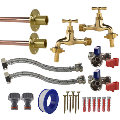 Polished Brass 13mm Barb Tap STANDARD Connection Kit x2 - Best4Trade-Retail Garden watering