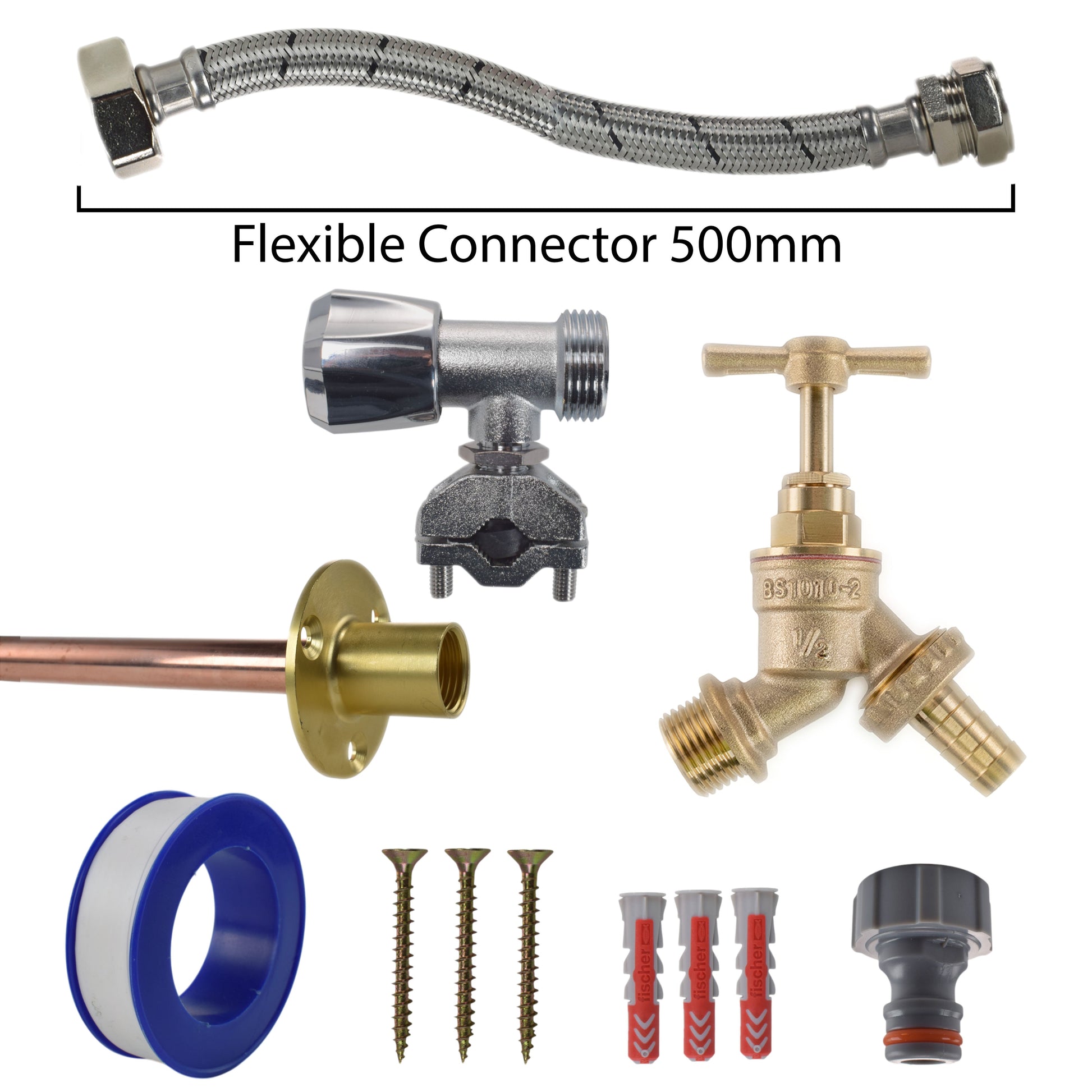 Brass Barbed Bib Tap FULL Connection Kit - Best4Trade-Retail Garden watering
