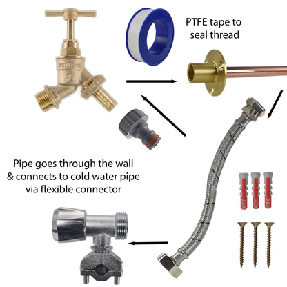Brass Barbed Bib Tap FULL Connection Kit - Best4Trade-Retail Garden watering