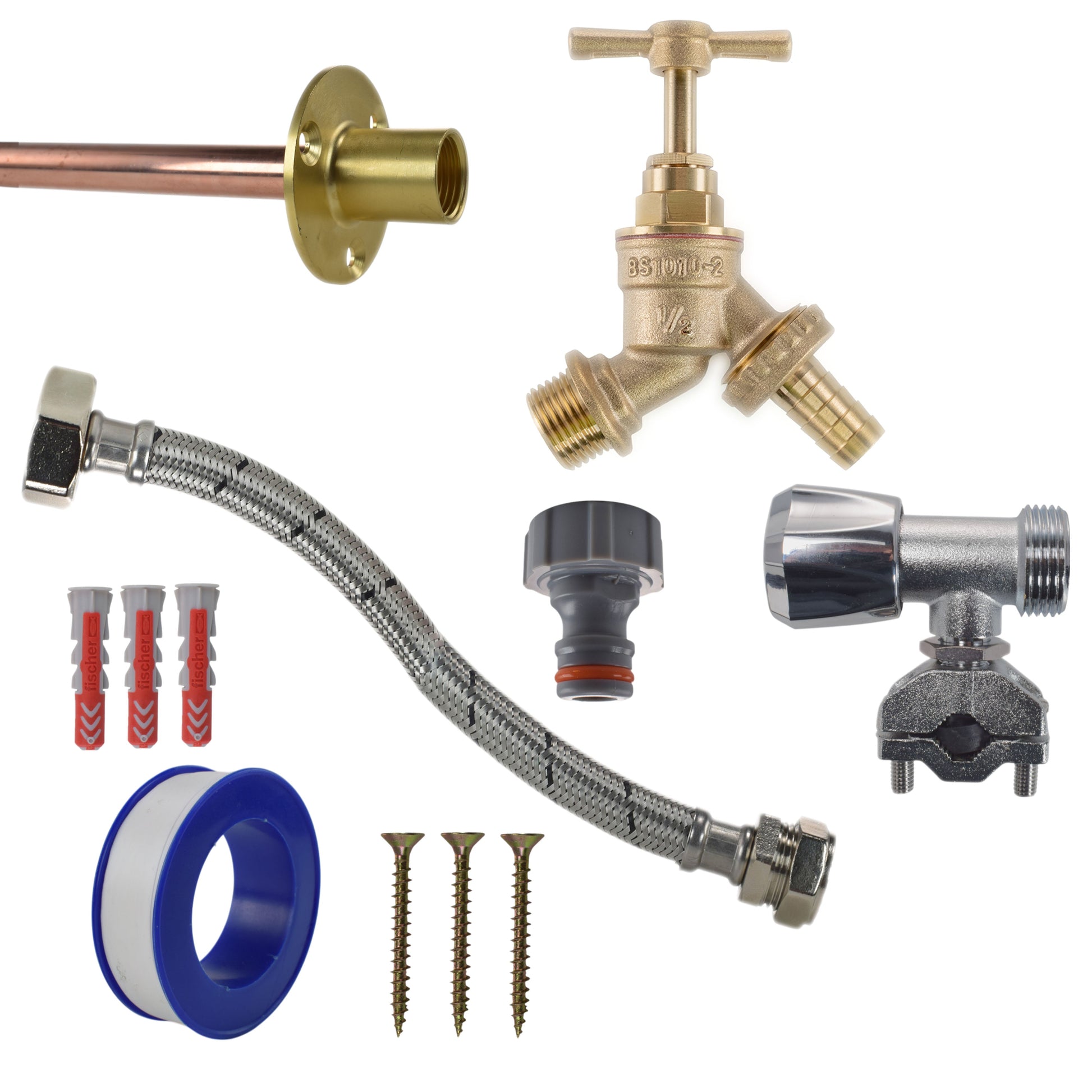 Brass Barbed Bib Tap FULL Connection Kit - Best4Trade-Retail Garden watering