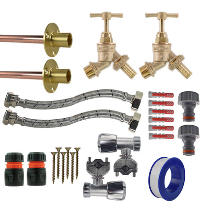 Brass Barbed Bib Tap FULL Connection Kit x2 - Best4Trade-Retail Garden watering