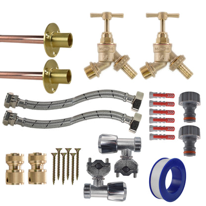 Brass Barbed Bib Tap FULL Connection Kit x2 - Best4Trade-Retail Garden watering