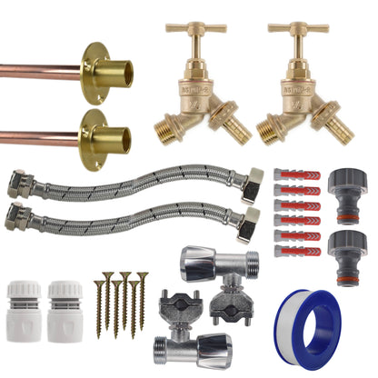 Brass Barbed Bib Tap FULL Connection Kit x2 - Best4Trade-Retail Garden watering