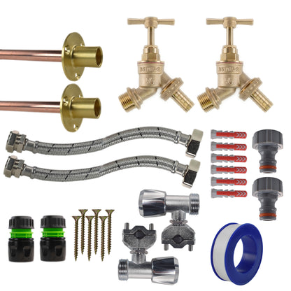 Brass Barbed Bib Tap FULL Connection Kit x2 - Best4Trade-Retail Garden watering