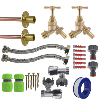 Brass Barbed Bib Tap FULL Connection Kit x2 - Best4Trade-Retail Garden watering