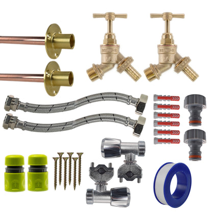 Brass Barbed Bib Tap FULL Connection Kit x2 - Best4Trade-Retail Garden watering