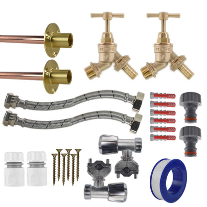 Brass Barbed Bib Tap FULL Connection Kit x2 - Best4Trade-Retail Garden watering