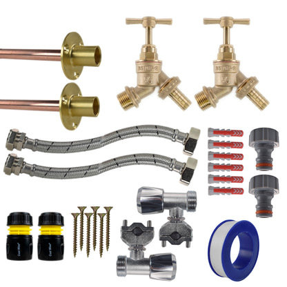 Brass Barbed Bib Tap FULL Connection Kit x2 - Best4Trade-Retail Garden watering