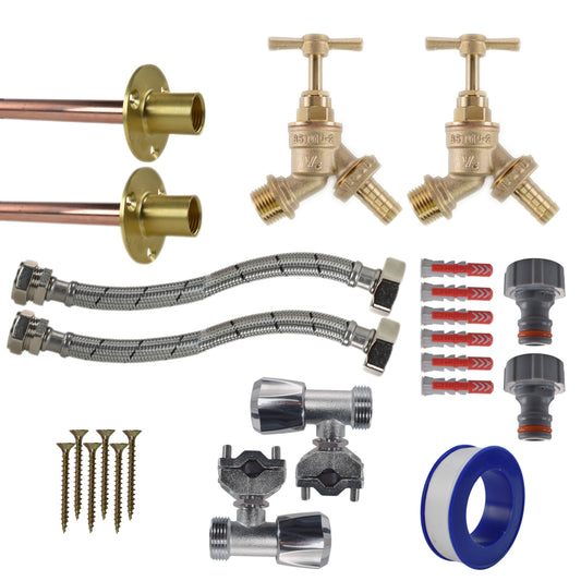 Brass Barbed Bib Tap FULL Connection Kit x2 - Best4Trade-Retail Garden watering