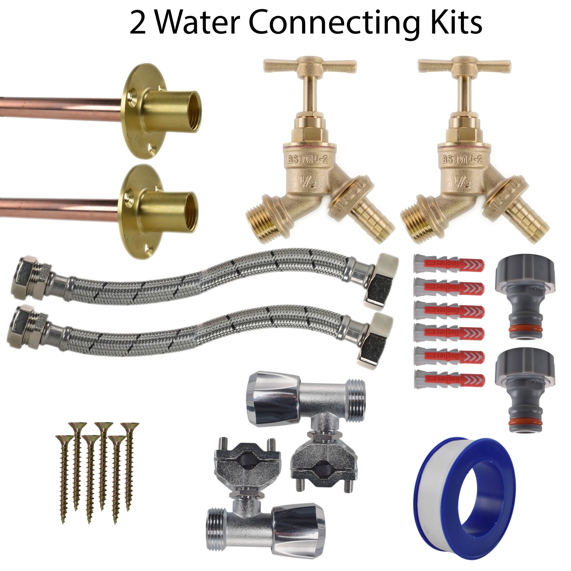 Brass Barbed Bib Tap FULL Connection Kit x2 - Best4Trade-Retail Garden watering