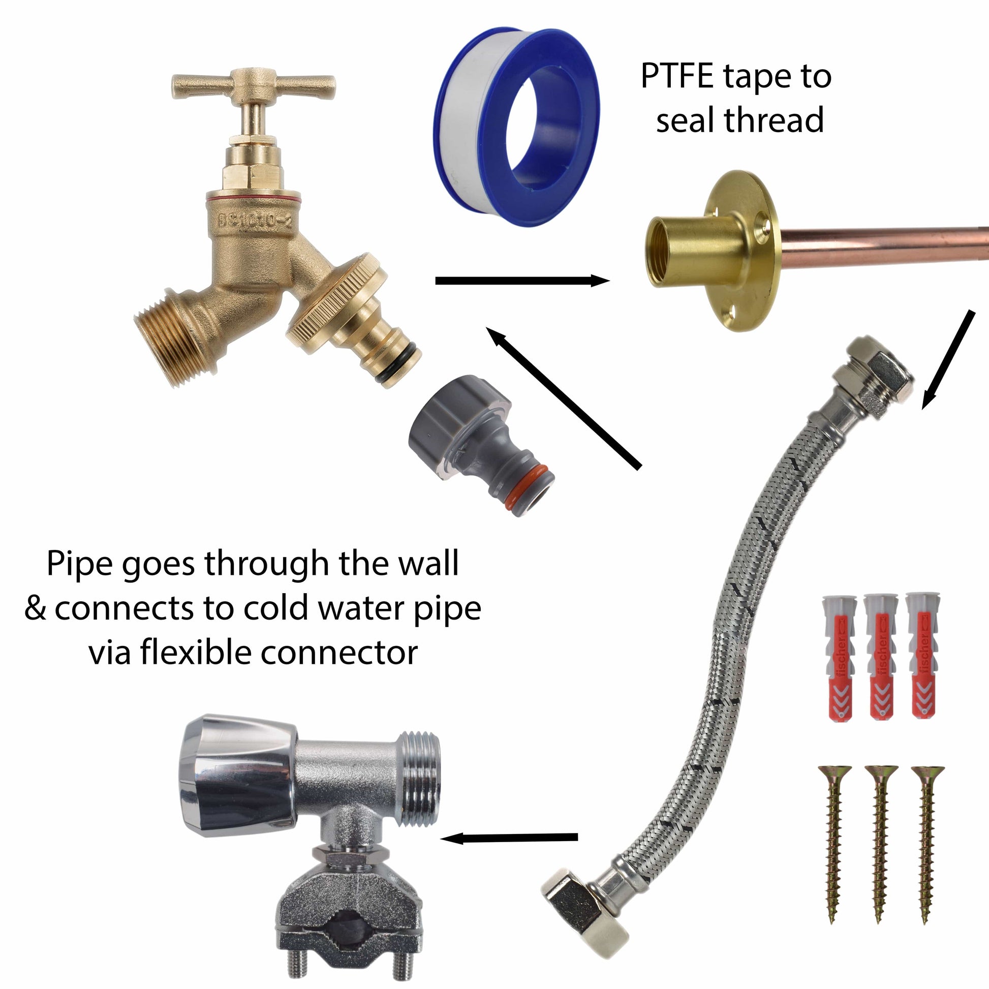 Brass Quick Connect Bib Tap FULL Connection Kit - Best4Trade-Retail Garden watering