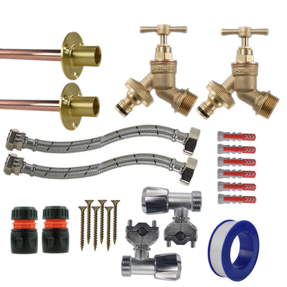 Brass Quick Connect Bib Tap FULL Connection Kit x2 - Best4Trade-Retail Garden watering
