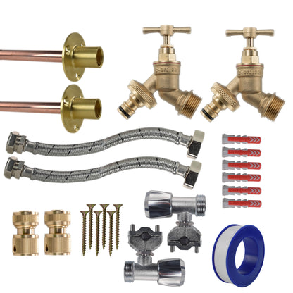 Brass Quick Connect Bib Tap FULL Connection Kit x2 - Best4Trade-Retail Garden watering