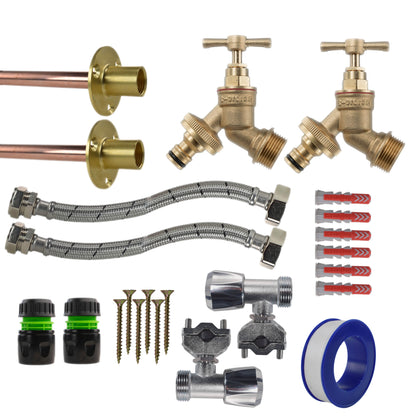Brass Quick Connect Bib Tap FULL Connection Kit x2 - Best4Trade-Retail Garden watering