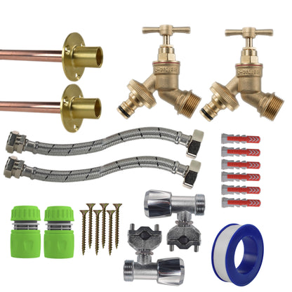 Brass Quick Connect Bib Tap FULL Connection Kit x2 - Best4Trade-Retail Garden watering